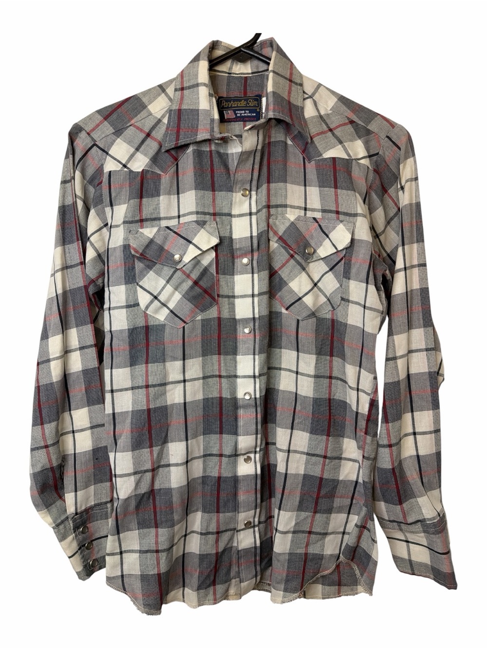Vintage Panhandle Slim Gray and White Plaid Western Button-Down Shirt